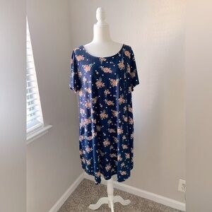 Casual Blue and Red Short Sleeve Scoop Neck Dress